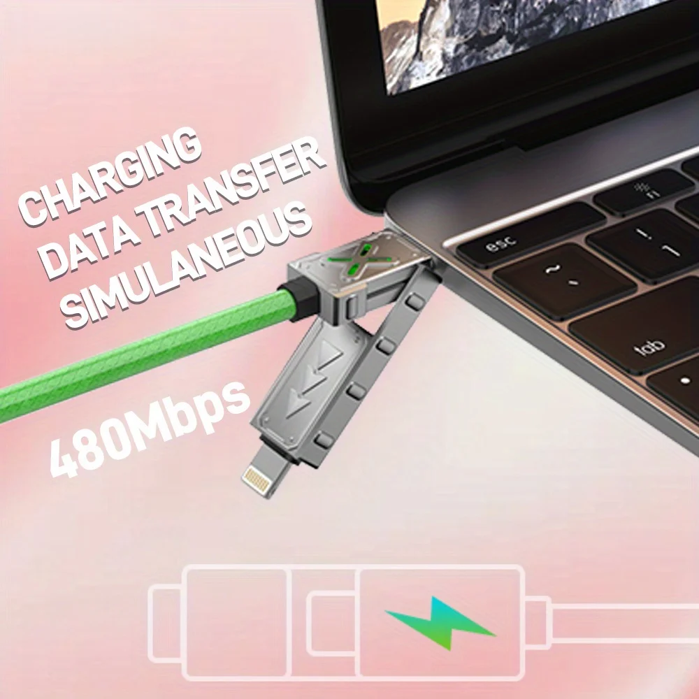 240W 4-in-1 Super Fast Charging Data Cable USB-C To Type-C Zinc Alloy Cable For Iphone Samsung Huawei Xiaomi Multi Port Multiple