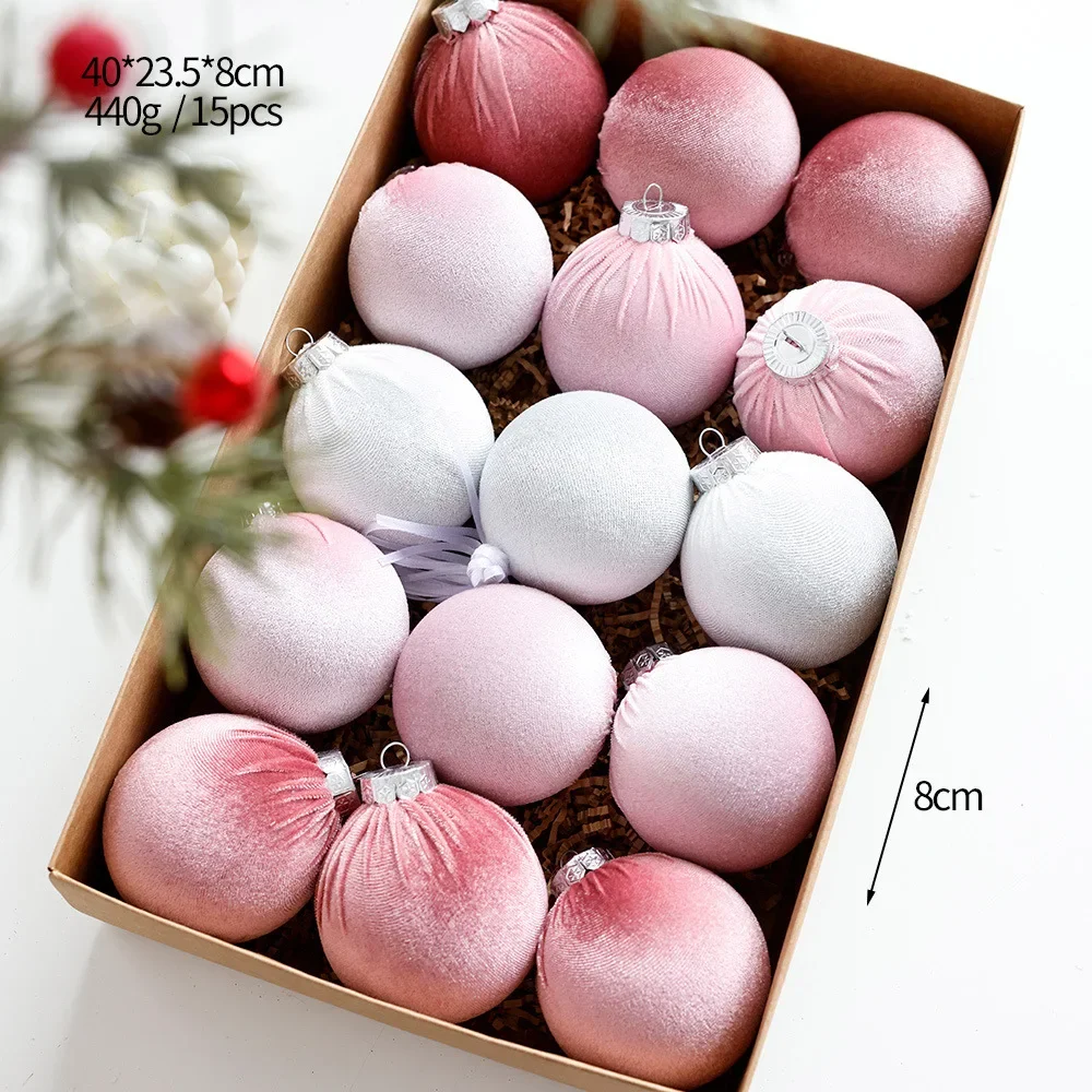 

8cm 15pcs Foam Christmas Ball Ornaments Fabric Christmas Tree Party Decoration New Year Christmas Spheres Pendant 2024