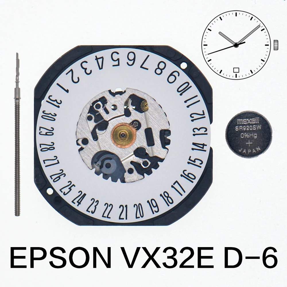 Epson VX32 Japan Quartz Movement Calendar Series VX32E Quartz Movement Size:10 1/2\'\'\' 3 Hands/Date at 3 Display