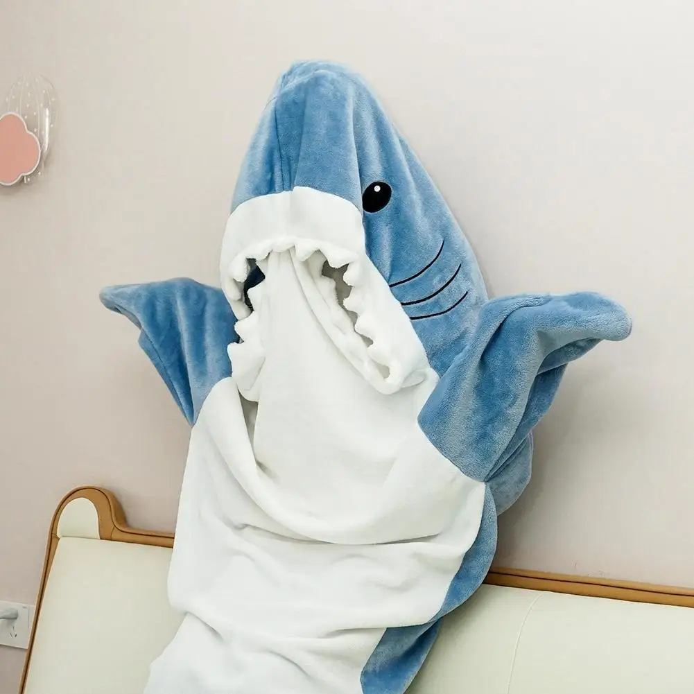 Shark Blanket For Adult Kids Flannel Wearable Shark Blanket Hoodie Cartoon Shark Soft Cozy Warm Sleeping Bag Valentine\'s Day Gif