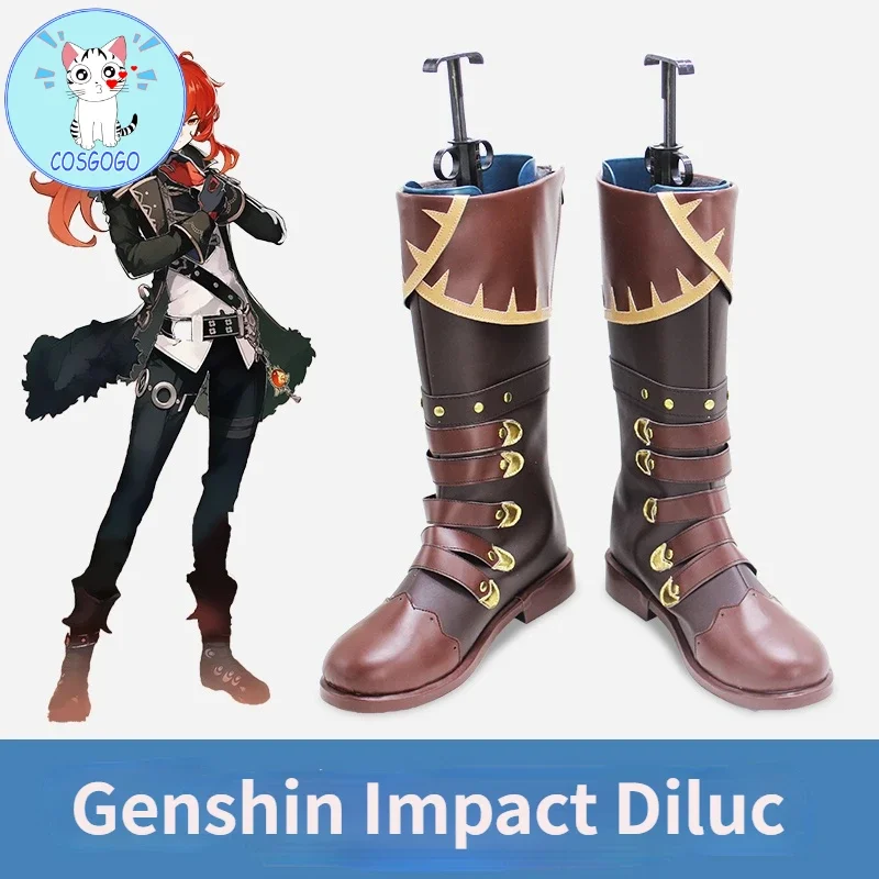 Genshin Impact Diluc Ragnvindr Games Customize Cosplay Low Heel Shoes Boots Halloween Carnival Cosplay Costume Accessories