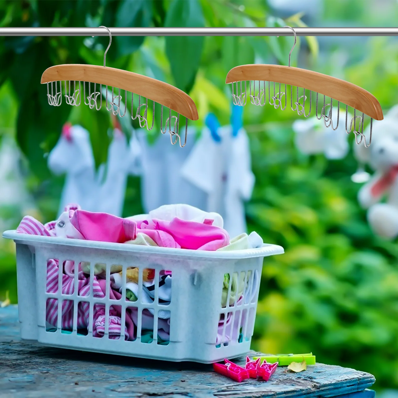 

1Pcs Anti-Slip Clothing Hanger with 12 Hooks Wooden Belt Scarf Organizer Stylish Closet Storage for Ties Necklaces Purse