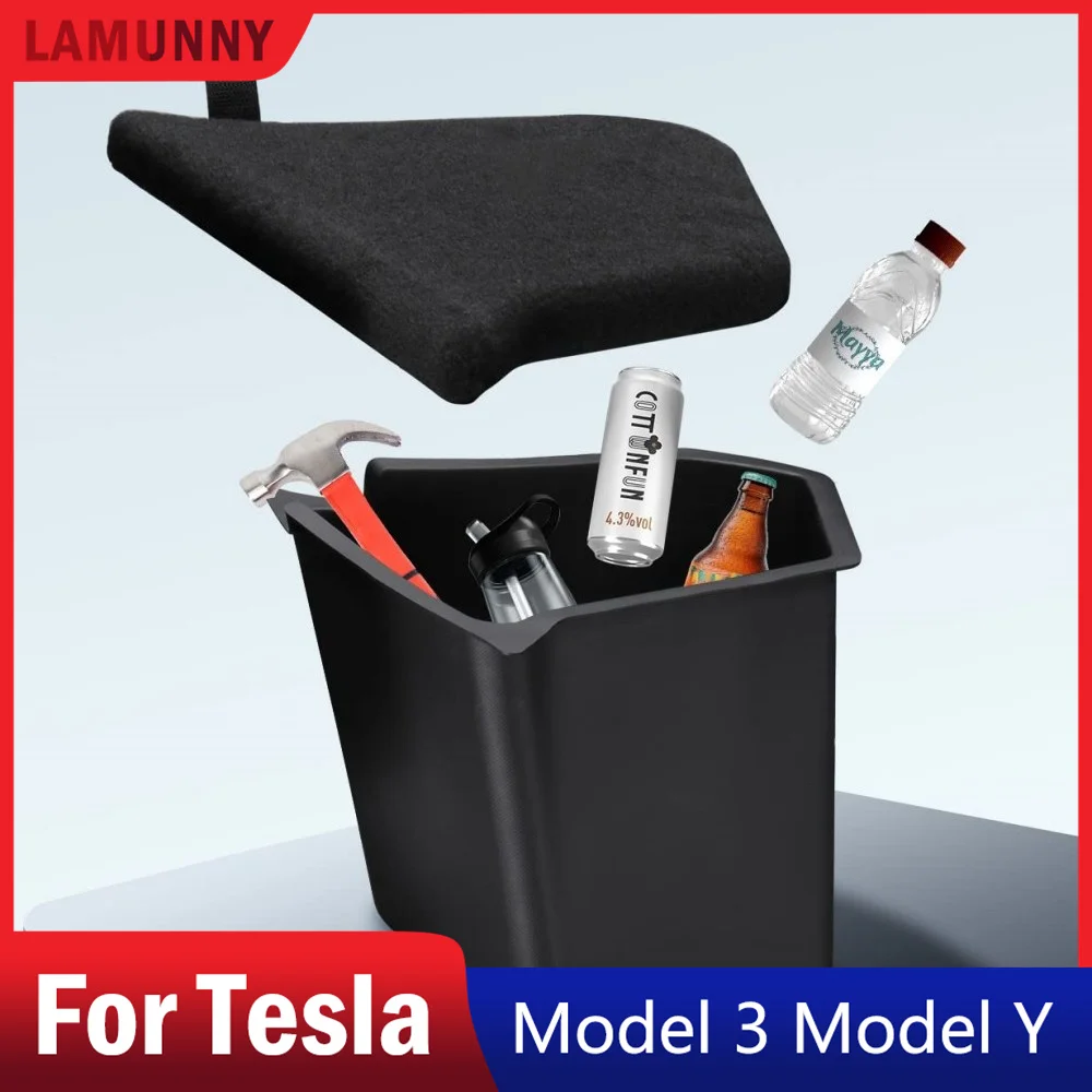 

For Tesla Model Y 3 2020-2023 Trunk Organizer Waterproof Rear Trunk Storage Bins Side Box with Carpeted Lip Interior Accessories