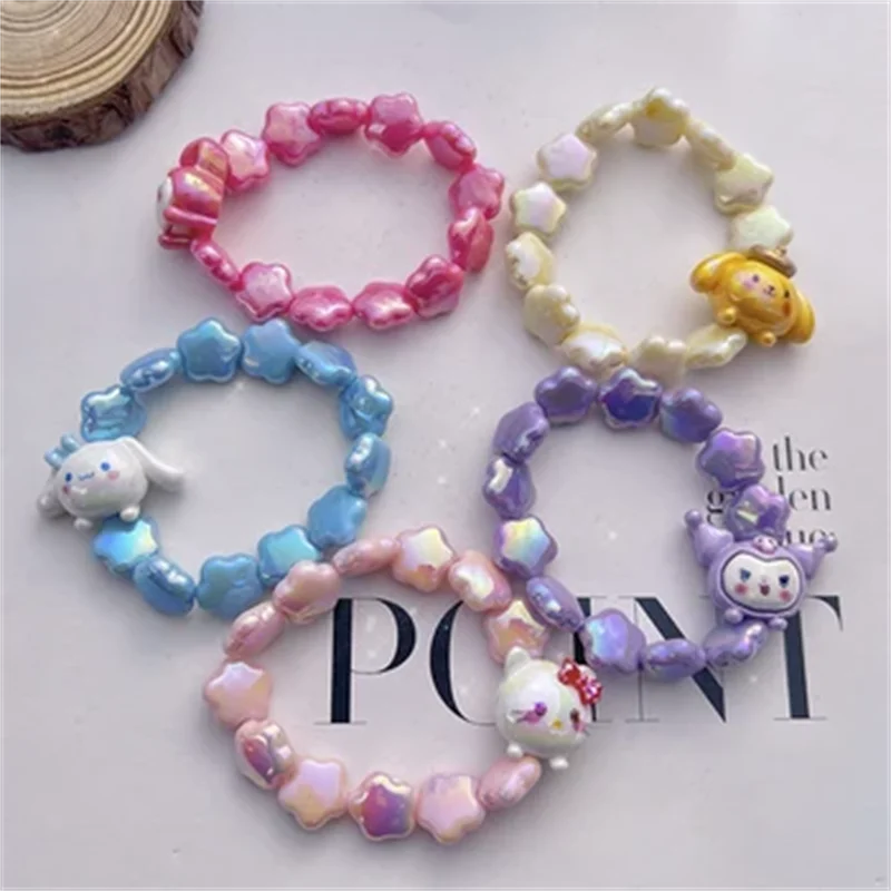 Sanrio Bracelet Cartoon Melody Hello Kitty Cinnamoroll Bracelet Anime Kuromi for Girls Star Adjustable Wrist Jewelry Accessories