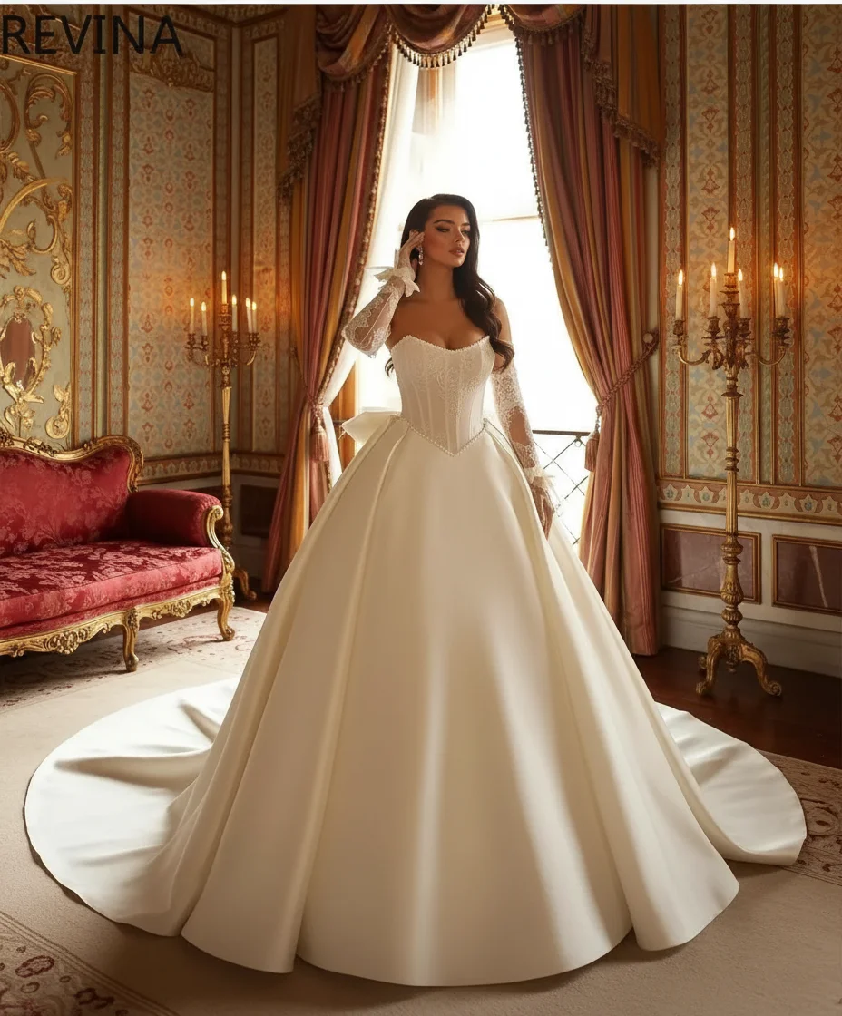 

Luxury Princess Satin Beaded Bridal Dress Sweetheart Corset Ball Gown Custom Fit Wedding Dress for Women Tight Vestidos De Novia