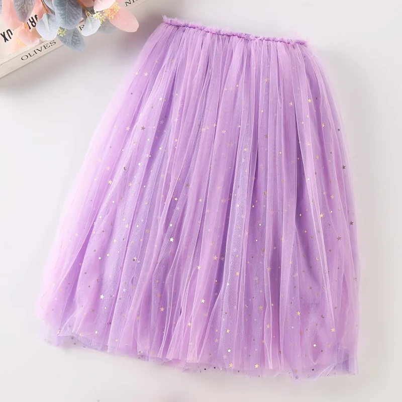 Girls Skirts Cotton Lace Kids Princes Tutu Skirt Solid Children\'s Stars Skirt Ball Gown Summer Clothes Purple Sequin Tutu Party