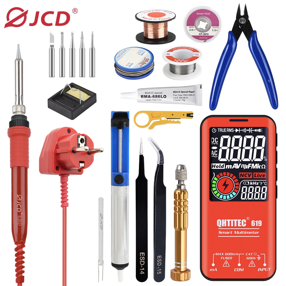 

JCD Soldering Iron 908 Adjustable Temperatures 60W With Big Turn Button For Soldering Welding Equipment 110V 220V And Multimeter