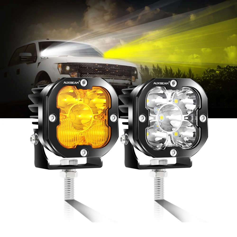 

Auxbeam 3 Inch LED Work Light Amber White Driving Lights Work Lamps with Harness for Truck Pickup Offroad