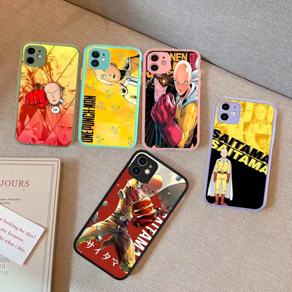 

One P-Punch Man Saitama Phone Case For IPhone 14 11 12 13 Mini Pro Max 8 7 Plus X XR XS MAX Translucent Matte Cover
