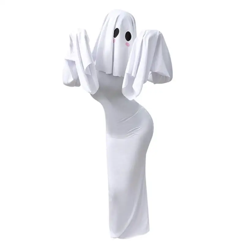 39BD Kostüm Damen Erwachsene Kostüm Weißes rückenfreies Kleid mit Maske für Halloween Party Cosplay – Detail 7