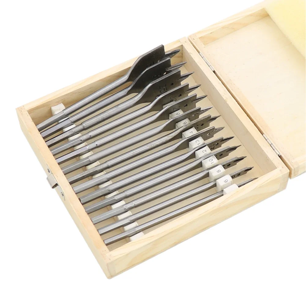 Set mata bor Spade datar pekerjaan kayu, alat pemotong Shank Hex 1/4 "13 buah 6-35mm