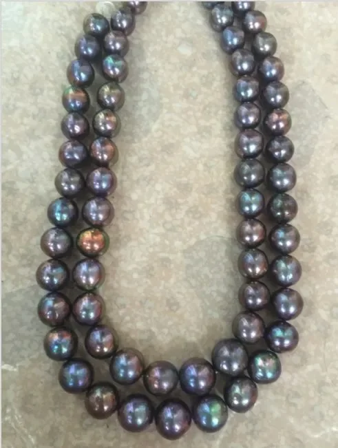 single strand 11-12 mm tahitian black red blue multicolor pearl necklace 32