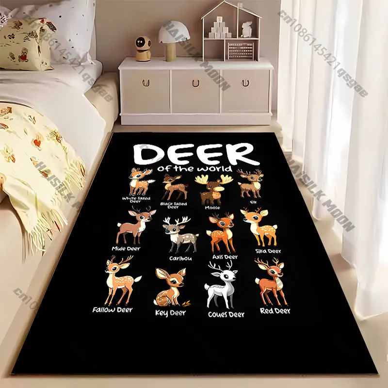 Different deer species illustrated carpet Yoga living room room decor children's crawling mat doormat area rug games mat view 2