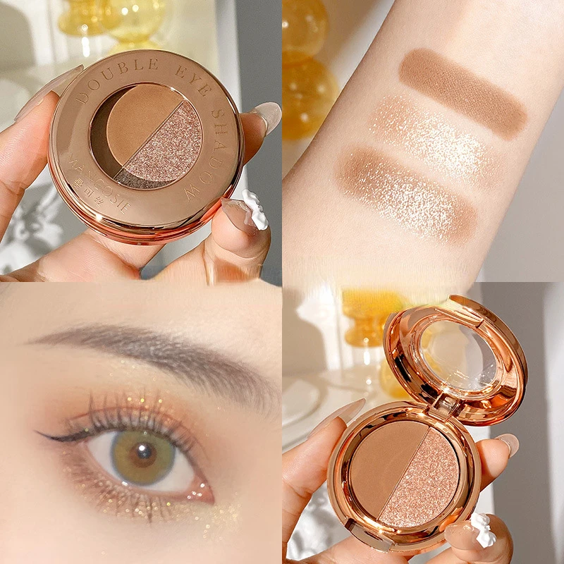ダブルカラーアイシャドウパレットマットグレーグリッターシャドウ輪郭パウダー顔料アイプライマー美容メイクアップ化粧品オレンジ