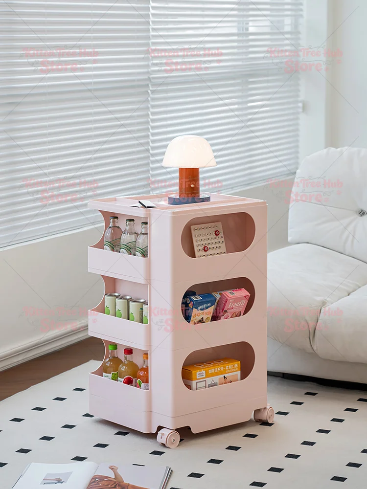 Home Bedside Table Multifunctional Living Room Bedroom Sofa Side Cabinet Portable Snack Cart