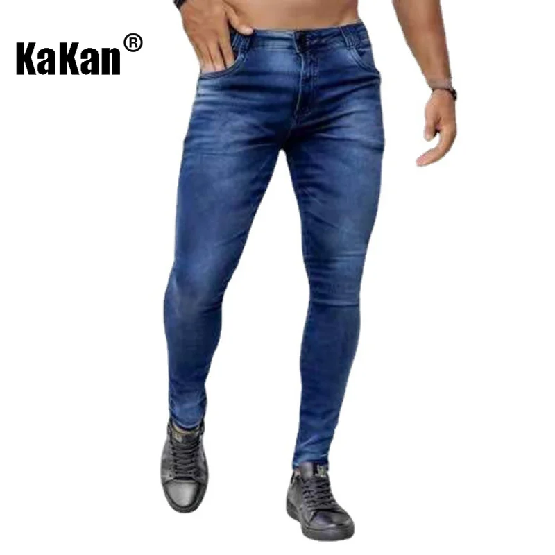 Kakan - Popular New Leg Pants Jeans In Europe and The United States Men's Wear, Black Slim High Waist Solid Color Jeans 016-1968