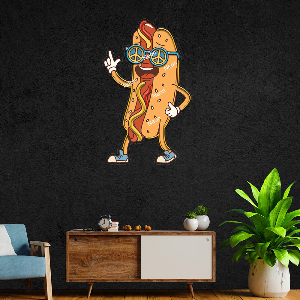 Hot Dog Neon Sign Custom Burger Sandwiches Restaurant LED Sign Night Home Wall Decor Hoagie Fast Food Coffee Shop Bar Decoration