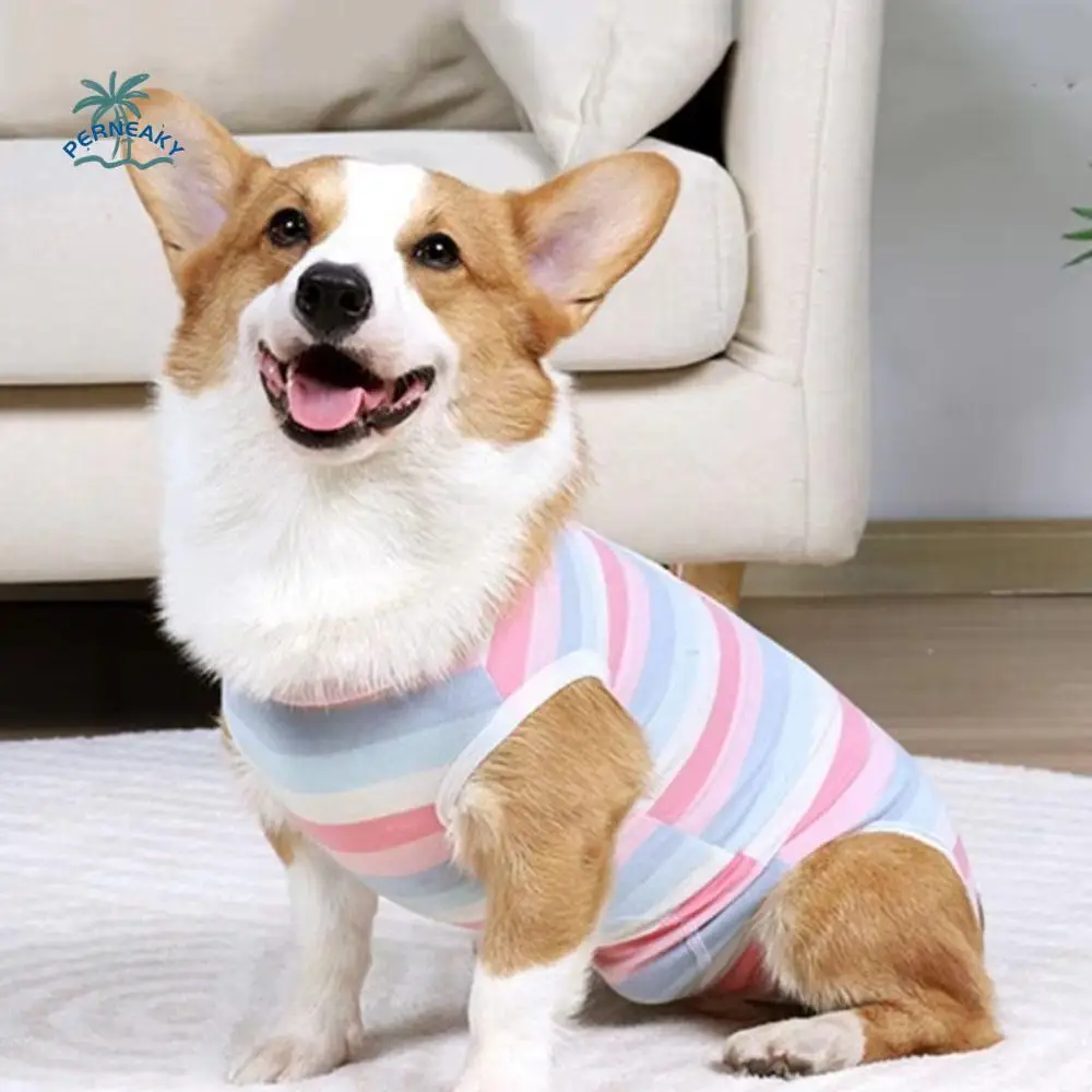 

Buckle Striped Dogs Postoperative Clothes Soft Fashion Pet Clothes Washable Breathable Puppy Jumpsuits