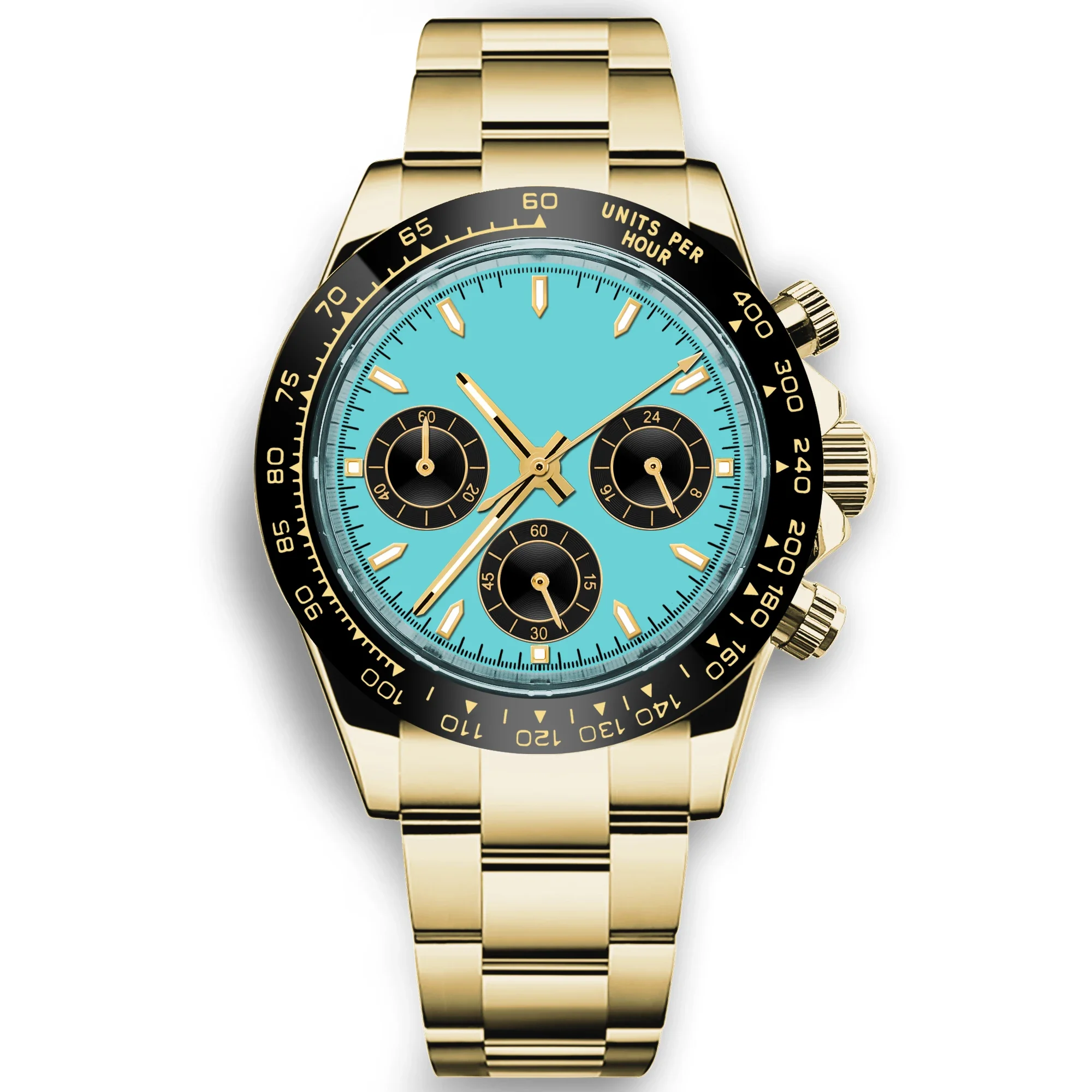 Orologio personalizzato da 39 mm al quarzo per uomo Cronografo di lusso Moda Zaffiro Orologi da polso da uomo sportivi alla moda con cinturino in acciaio