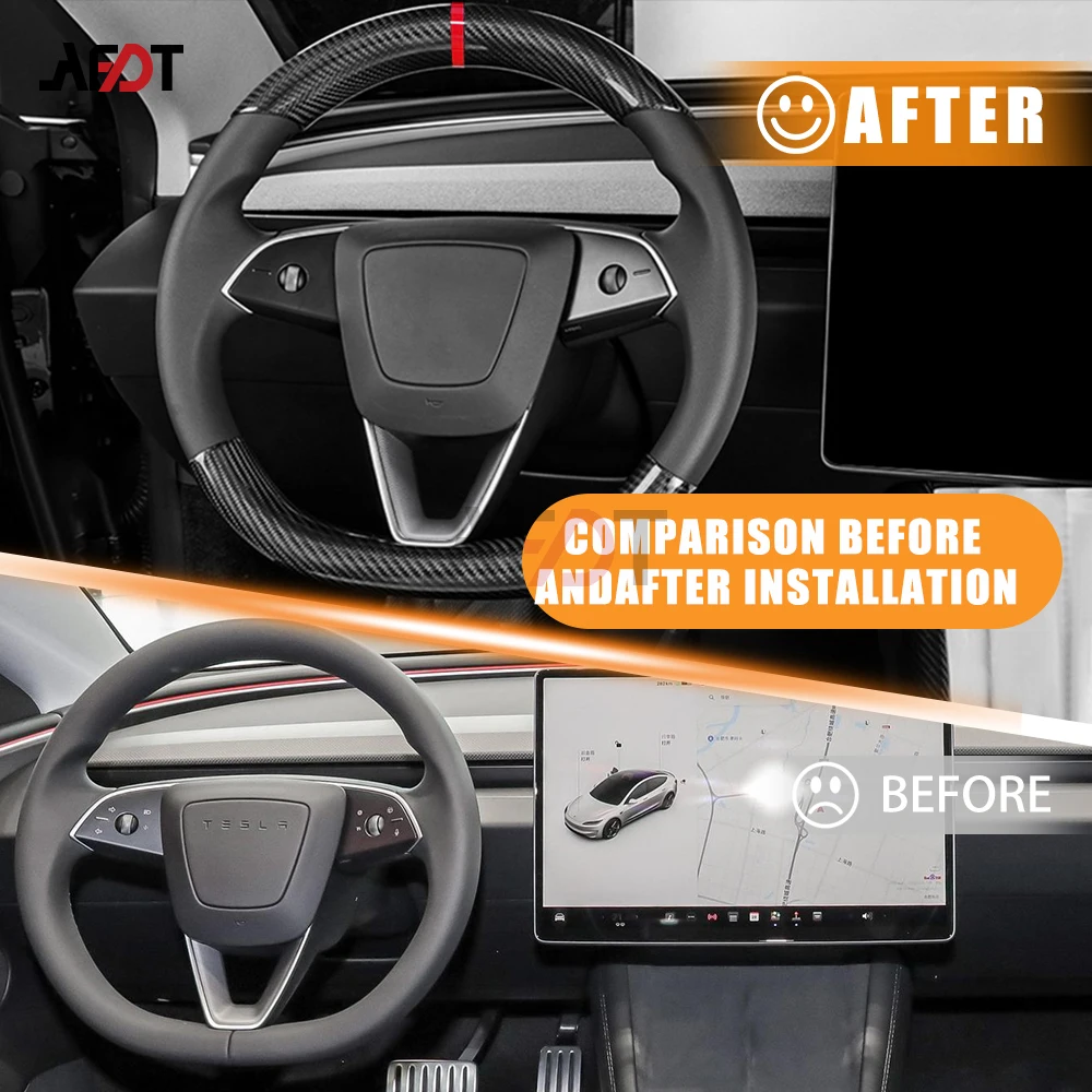 AFDT per Tesla Model 3 Highland 2024 in fibra di carbonio Car Interior coprivolante Sticker Frame Cover Trim accessori