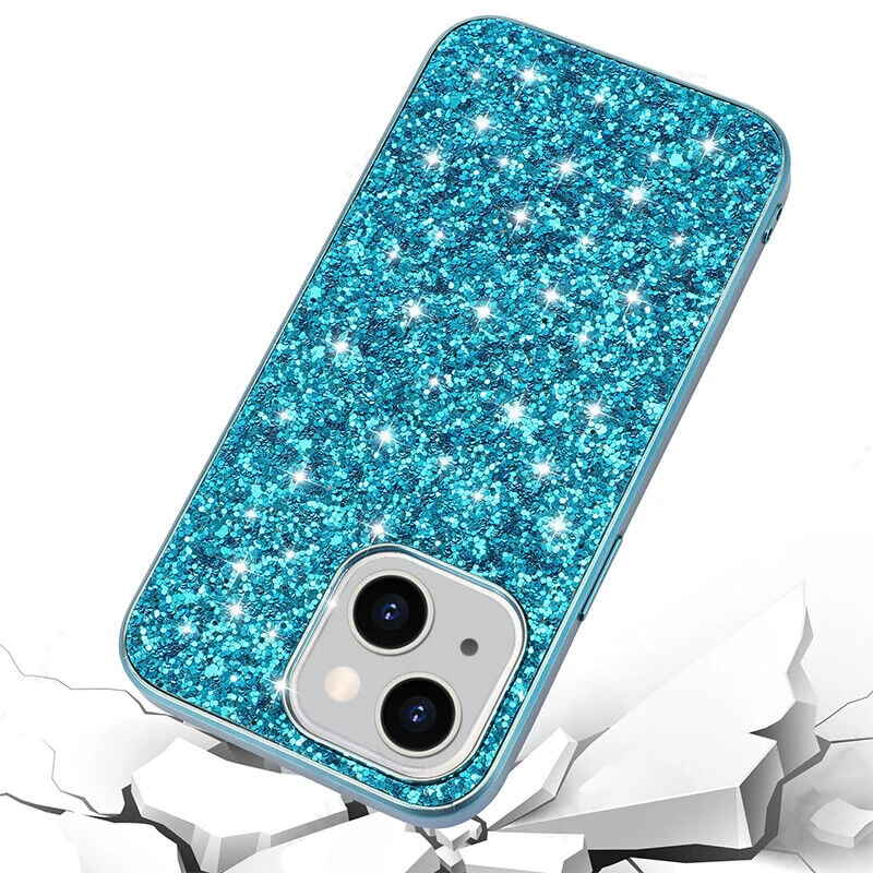 Etui Shining Glitter Bling Sequins Case dla iPhone 14 13 12 11 15 16 Pro Max Mini XS XR 7 8 Plus Plating Frame Shockproof Phone Cover — zdjęcie produktu 4