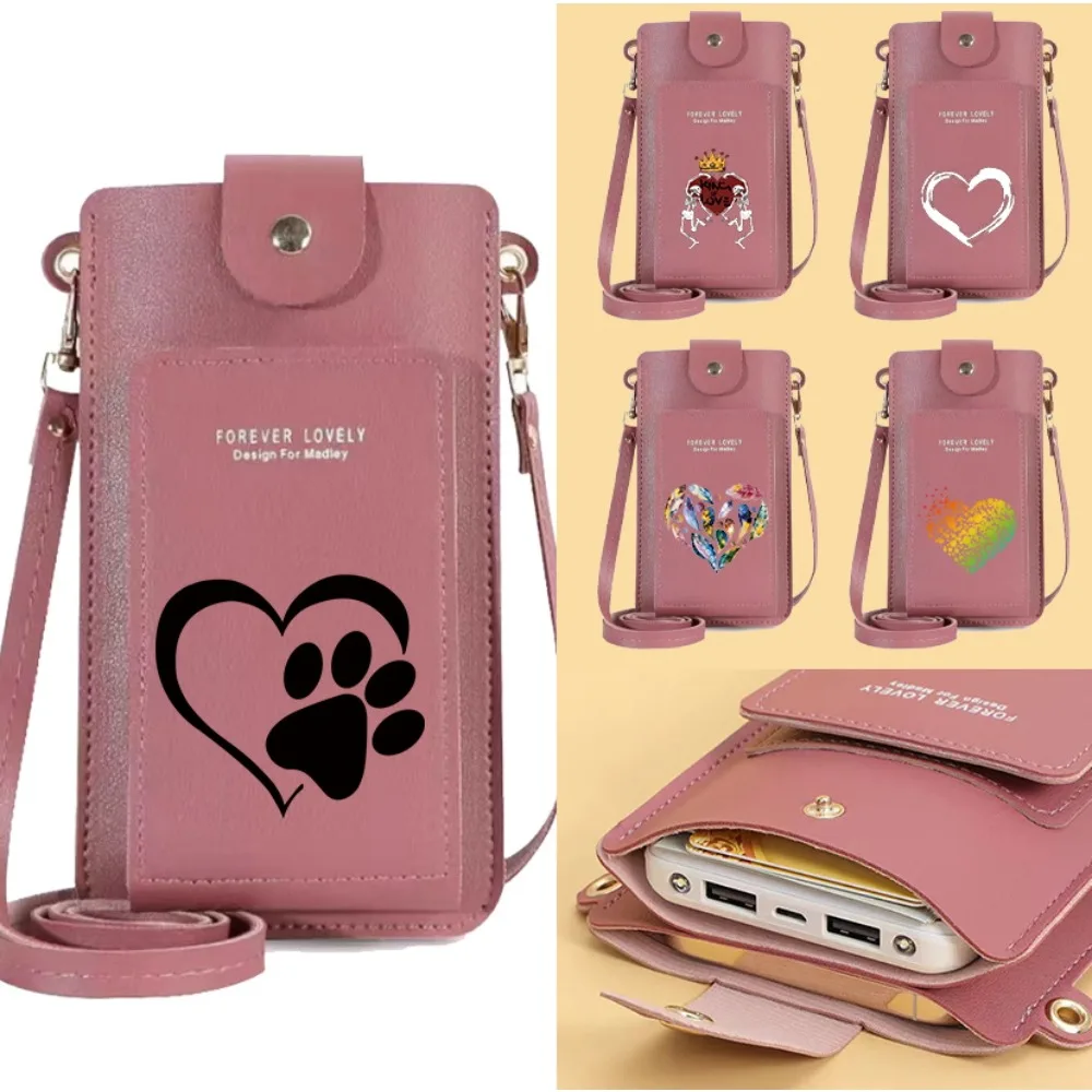 

Mobile Phone Bag Simple Portable Women Bags Love Pattern Card Crossbody Shoulder Strap Handbag Lightweight Versatile Wallets