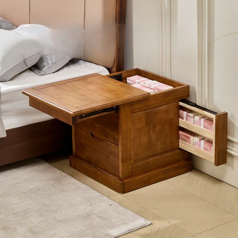 Upgrade double hidden compartment pure solid wood design large capacity storage bedside safe integrated