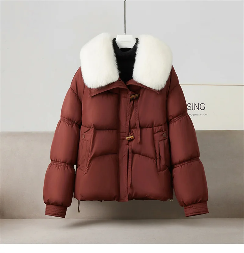 New Winter Down Cotton-padded Jacket Women's Short Parkas Big-fur-collar Outerwear Streetwear Lady Loose Warm Thicken Tops