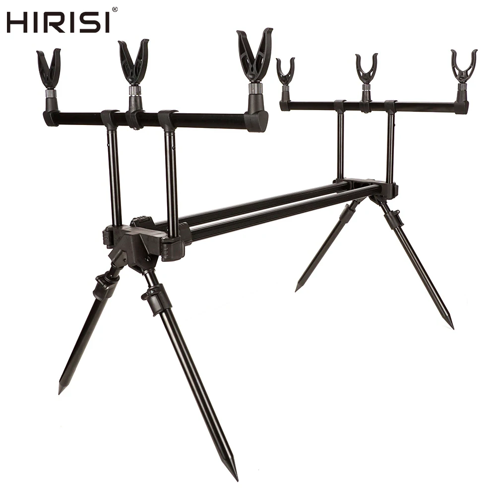 Hirisi Karpfenangel-Rod Pod für 3 Ruten, verstellbarer Aluminiumlegierungsständer mit 6 Rutenauflagen, Angelzubehör