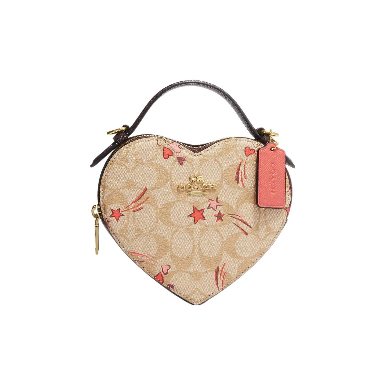 COACH Heart Coated Canvas With Leather Heart Shaped Bag Box Handbag Small Women's Khaki CK523-IMOT4