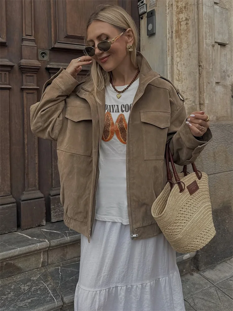Autumn Elegant Fashion Jackets Outwear For Women Pocket Patchwork Commute Tracksuit Coat Loose Zipper Female Jackets