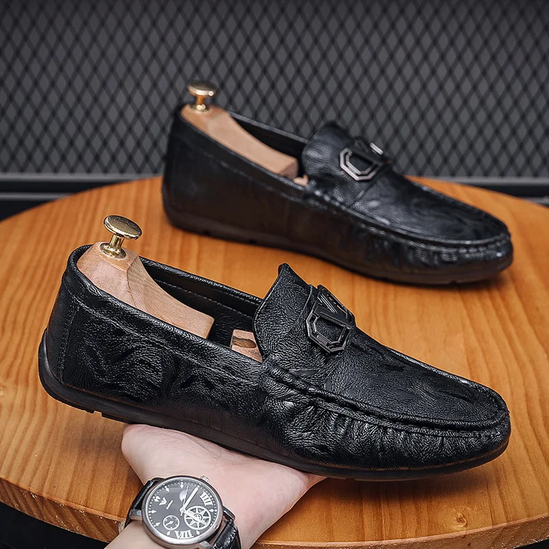 men loafers shoes designer black casual man shoes PU leather luxury formal loafers slip on shoes man metallic decoration