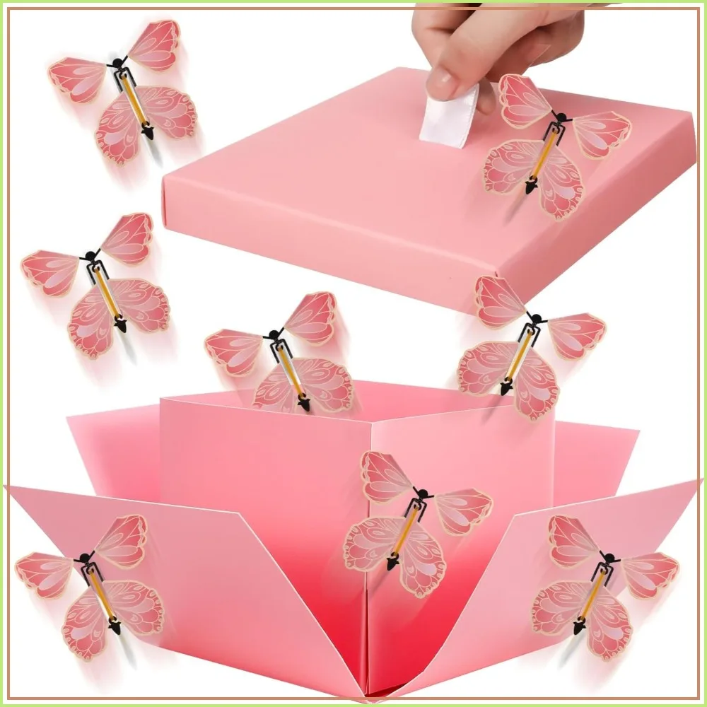

Butterfly Explosion Cardboard Gift Box, Flying Surprise Box for Birthday, Wedding, Anniversaries, Christmas (Pink)