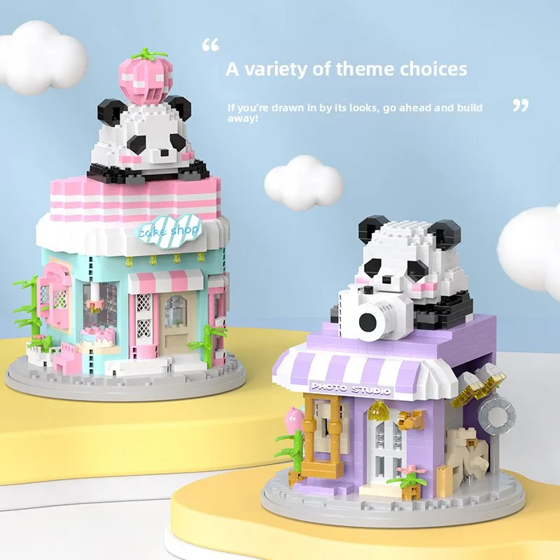 

2025 New National Treasure Panda Photo Studio Coffee House Street View Decoration Puzzle Assembling Building Block Gift