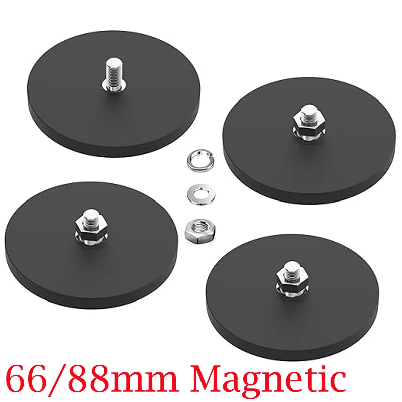 2/4pcs 88/66mm Magnetic  Rubber Coated Neodymium Pot Magnets Suction Cup Mounting Bracket Bolt Bracket For SUV