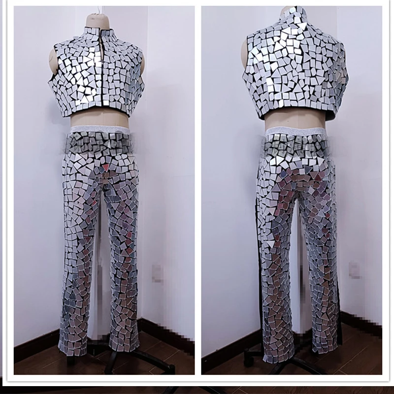 Mirror Jumpsuit Customized Make Modern Singer Party Show Bodysuit Sexy sparkly glass cloth Luxury Birthday Show Stage Outfit