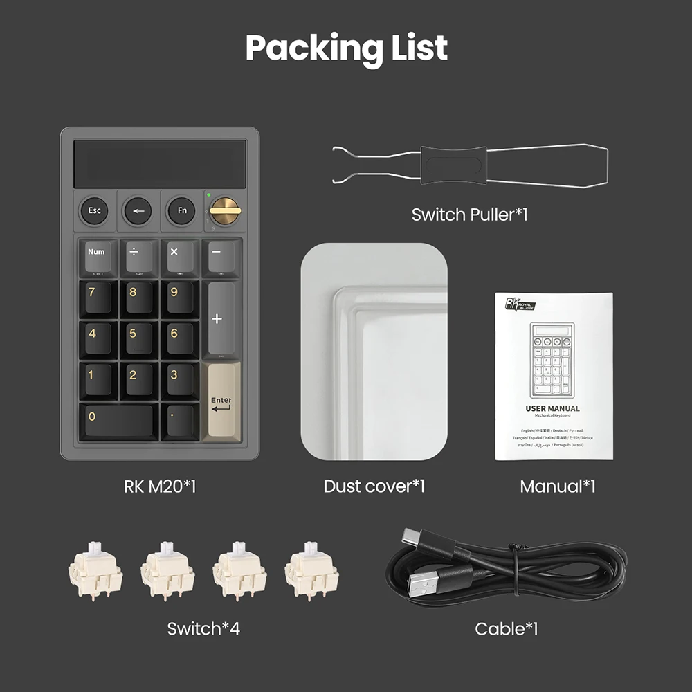 RK ROYAL KLUDGE M20 2.4 Wireless Numeric Keyboard 17 Keys PBT Keycaps RGB Gasket Knob Bluetooth Calculator Keypad Hot-Swappable