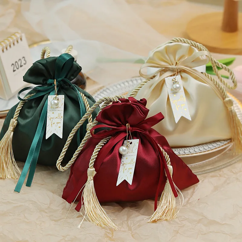 Scatole regalo di nozze in materiale di seta confezioni regalo sacchetti regalo per matrimonio pacchetto di sacchetti di caramelle regalo con