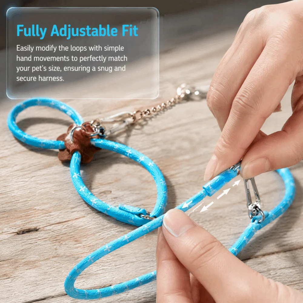 Adjustable Cotton Pet Harness Bell Attachment Adjustable Knot Adjustable Harness Durable Ultra-Soft Training Leash Hamsters