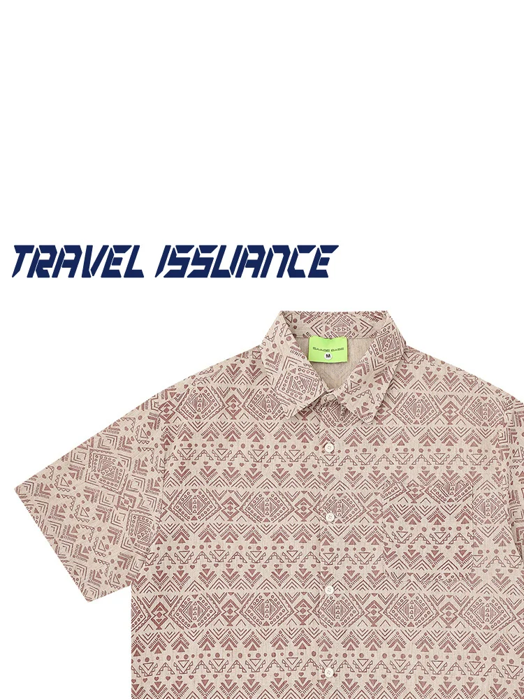 Camisa de Verano Casual con Estampado Toton, Estilo Vacacional, Manga Corta, Holgada, Geométrica, de Fibra de Poliéster Trans...