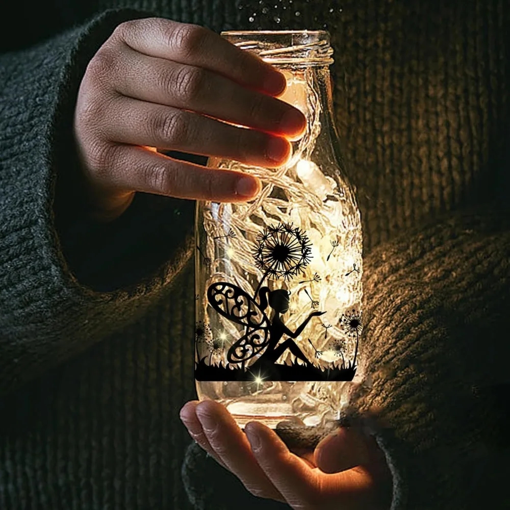 Elf Silhouette Jar Cutouts Paper Window Plastic Fairy Tale Silhouette Wall Lamp Clings Decals Decorations Home Decor Making Kit view 5