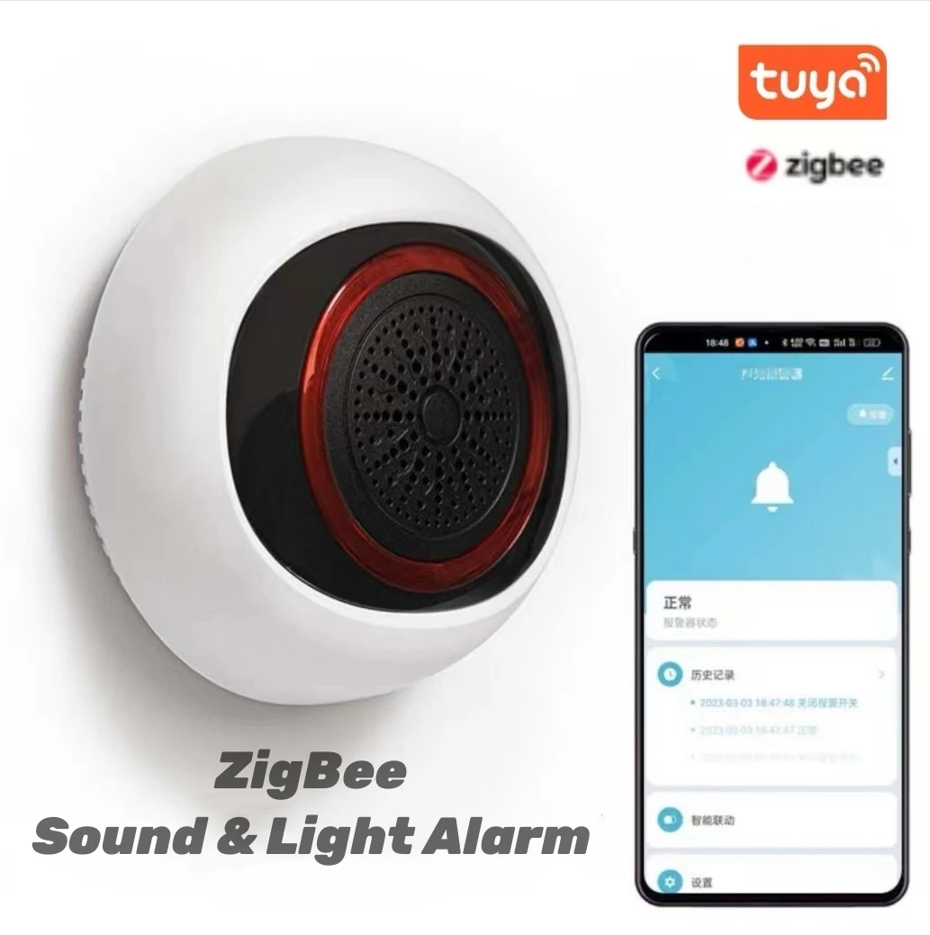 Tuya ZigBee Sound Flash Light Siren Alarm 100dB Rechargeable Battery/USB Charge for Smart Home Security Protection