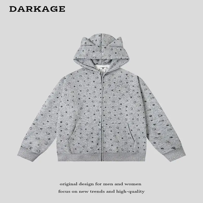 

Hello Kitty Sanrio, милый американский полный принт, осень/зима 2022, женская свободная повседневная толстовка с капюшоном в студенческом стиле, комплекты пошив