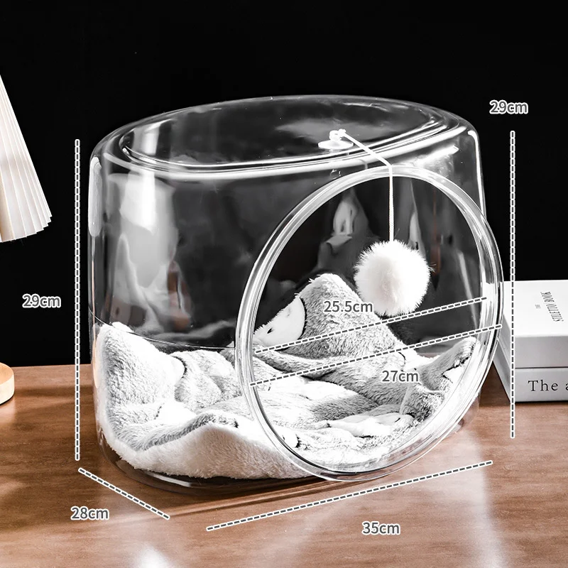 سرير قطط كبسولة فضائية شبه مغلق من البلاستيك الشفاف القابل للتنفس مع كرة لعبة مناسبة لجميع المواسم، منزل مريح لمحبي القطط #5