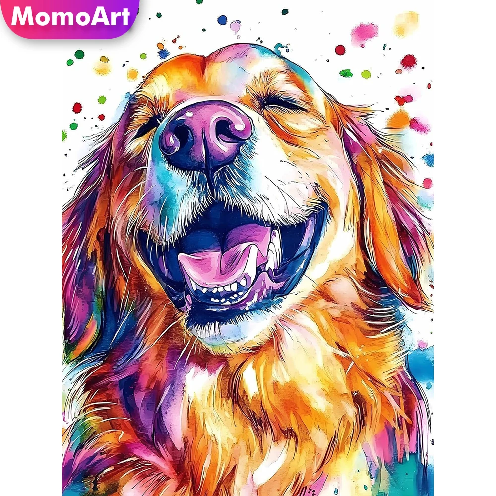 Momoart Vollquadratische und runde Diamant-Stickerei, Hunde-Tier-Malerei, DIY Diamant-Mosaik, Handarbeit, Neuheit, Kinderhobby