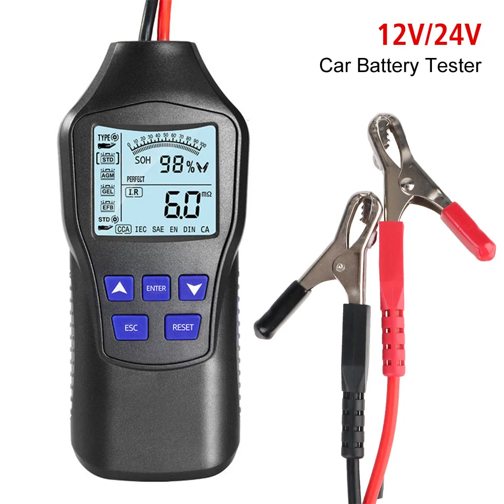 12V/24V LCD Digital Display Screen Automotive Quick Load Plug Cranking Check Diagnostic Scan Tool Car Battery Tester Intelligent