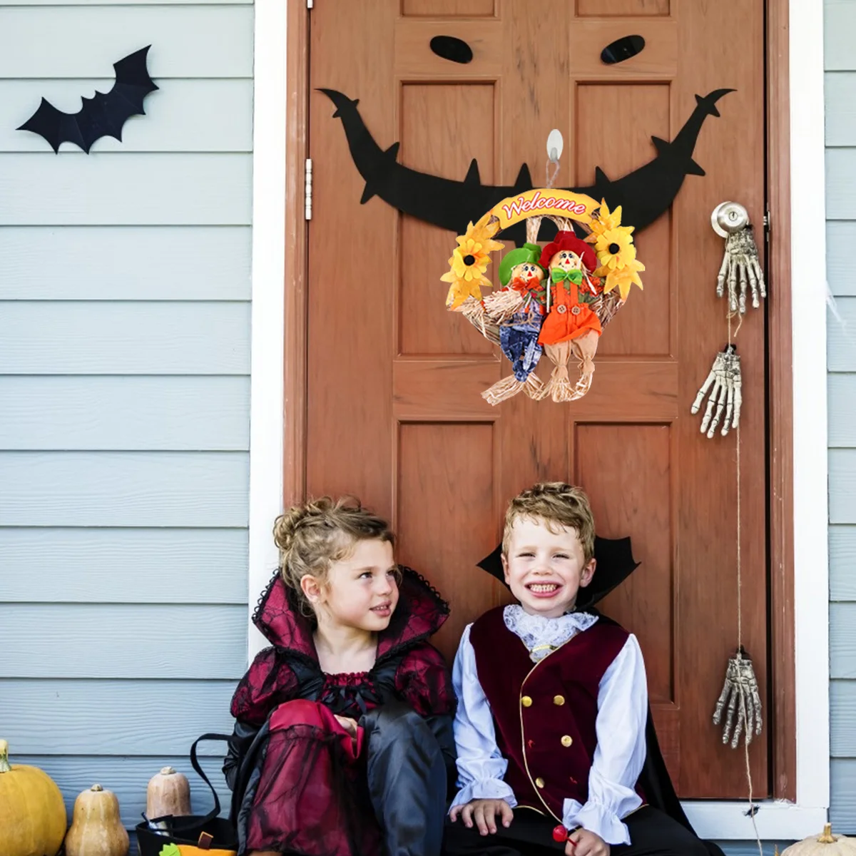 

Halloween Hanging Wreath Scarecrow Couple Garland Scarecrows for Door Wall Party Pendant Creative Decor