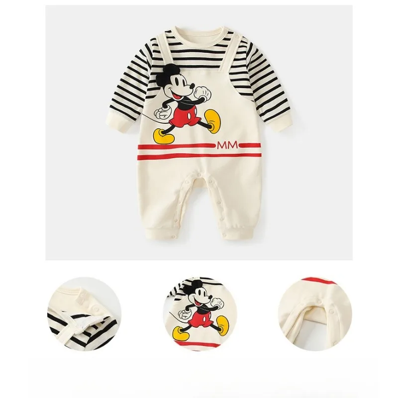 spring-autumn-disney-cartoon-mickey-baby-jumpsuit-treasure-printed-striped-top-with-straps-two-piece-set-for-0-1-years-unisex