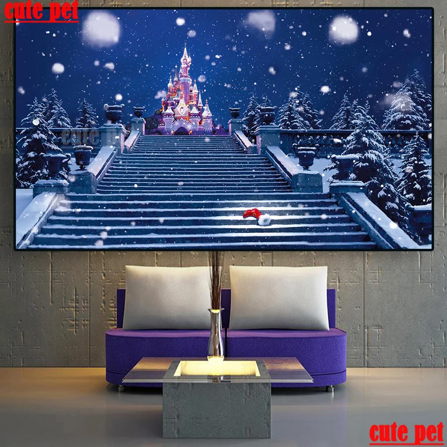 

large mosaic full Square round drill Christmas Castle 5D diamond painting crossstitch Diamond Embroidery Art decoracion cute pet