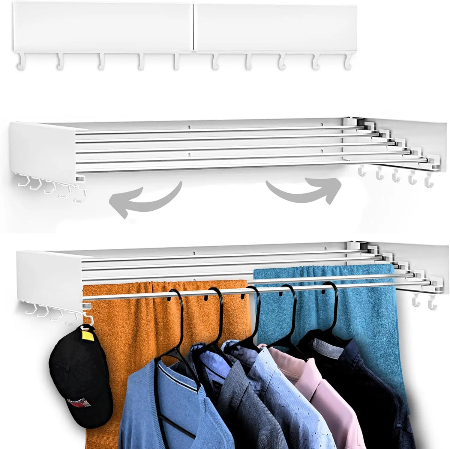 

Retractable Wall-Mounted Laundry Drying Rack, Foldable Design, 31.5" Wide with 60 lb Capacity for Indoor/Outdoor Use